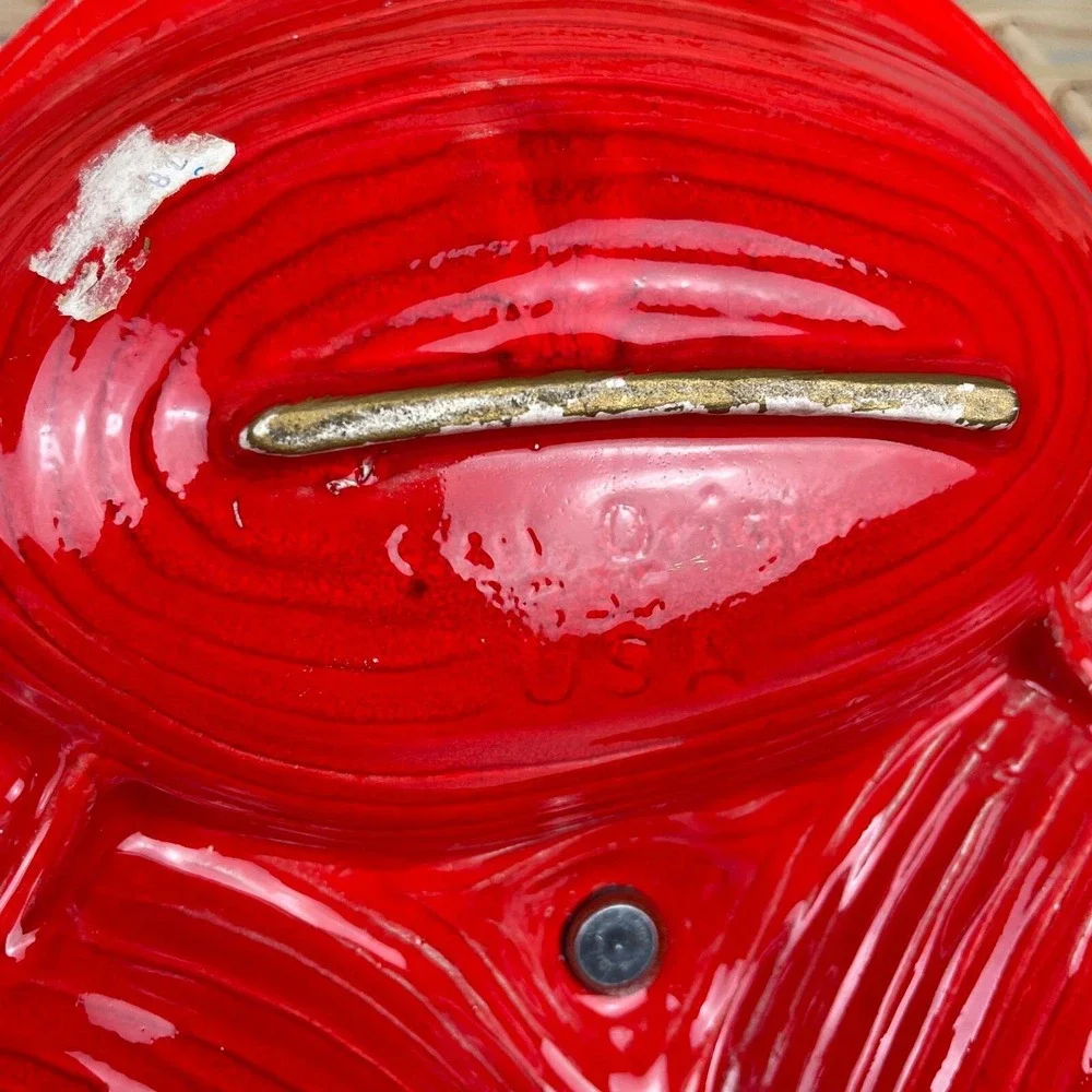 California Original Pottery Vintage MCM Red Orange Relish Tray Platter 3 Section